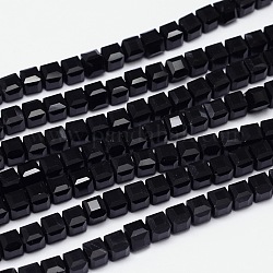 Cube à facettes brins de perles de verre, noir, 5.5x5.5x5.5mm, Trou: 1mm, Environ 94 pcs/chapelet, 20.4 pouce