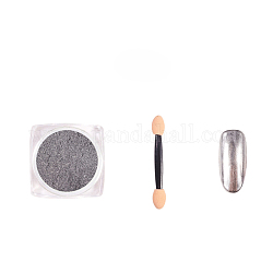 Metallic Mirror Pearl Holographic Chrome Powder, Shinning Mirror Effect, with Brush and False Nail, Silver, 28x28x14mm