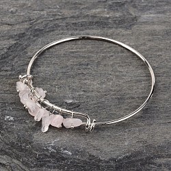 Посеребренной латуни браслеты, с натуральным розовым кварцем, 64 мм