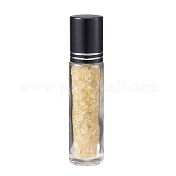 Glass Roller Ball Bottles, Essential Oil Refillable Bottle, with Citrine Chip Beads, for Personal Care, 85x20mm, Beads: 3x11~3x7mm, Capacity: 10ml