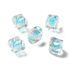 Perles acryliques irisées arc-en-ciel à placage uv bicolore, rectangle, lumière bleu ciel, 15~15.5x14x14mm, Trou: 2.7mm