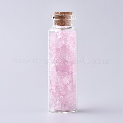 Bouteille en verre qui souhaitent, pour la décoration de pendentif, avec perles de quartz rose à l'intérieur et bouchon en liège, 22x71mm