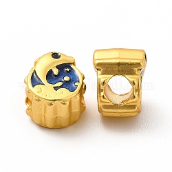 Gestell Legierung Emaille europäischen Perlen, Großloch perlen, flach rund mit Delphin, mattgoldene Farbe, 10.7x9.5x8.5 mm, Bohrung: 4.2 mm