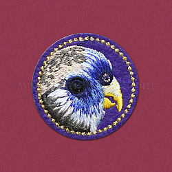 Flat Round with Owl Computerized Embroidery Cloth Iron on/Sew on Patches, Costume Accessories, Appliques, Indigo, 42mm