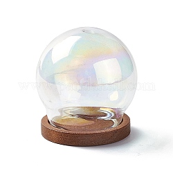 Glass Dome Cover, Decorative Display Case, Cloche Bell Jar Terrarium with Wood Base, Clear, 34x36mm