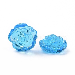 Perles de fleurs au chalumeau faites à la main, rose, bleu profond du ciel, 18x18x9.5mm, Trou: 1~1.6mm