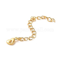 Extensor de cadena de bordillo de latón chapado en bastidor, cadenas finales con gota de corazón hueco, real 18k chapado en oro, 62mm