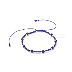 Adjustable Braided Bead Bracelets, with Nylon Thread, Glass Seed Beads, Natural Lapis Lazuli(Dyed) Beads, 2 inch~3-3/4 inch(5~9.7cm)