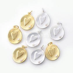 Messing Anhänger & Charms, mit Acryl-Perlen, langlebig plattiert, oval mit Herz, Mischfarbe, 27~29x20~23x4~6 mm, Bohrung: 5 mm