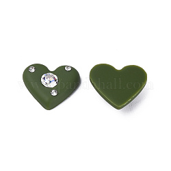 Акриловый кабошоны, с кристально горный хрусталь, сердце, темно-оливковый зеленый, 19.5x21x6.5 мм