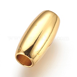 Perline in ottone, perline con foro grande, ovale, vero placcato oro 18k, 20.5x9.5mm, Foro: 5.5 mm
