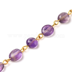 Handmade Natural Amethyst Beaded Chains, with Golden Tone Iron Eye Pin, Nuggets, 5~10x5~8x3.5~7mm, about 39.37 inch(1m)/strand