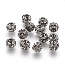 Messing Legierung Strass Perlen, Klasse A, Metallgrau Farbe, Transparent, Fass, ca. 10 mm Durchmesser, 9 mm lang, Bohrung: 1.5 mm