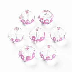 Perles de verre émaillées transparentes, ronde, perle rose, 12x11mm, Trou: 1.5mm