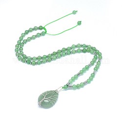 Natürliche grüne Aventurin Anhänger Halsketten, mit Messing-Zubehör, Träne mit Baum, 23.62 Zoll (60 cm)