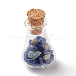 Vidrio de botella que deseen decoraciones, con chips de piedras preciosas dentro y tapón de corcho, Claro, 26.5x17.5mm