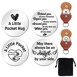 Globleland 1 Set Blessing Theme Flat Round Double-Sided Engraved Stainless Steel Commemorative Decision Maker Coin, with 1Pc Velvet Cloth Drawstring Bags, Wing Pattern, 25x2mm