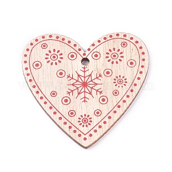 Pendentifs en bois de peuplier, coeur avec flocon de neige, teinte, burlywood, 48x49.5x2mm, Trou: 3mm
