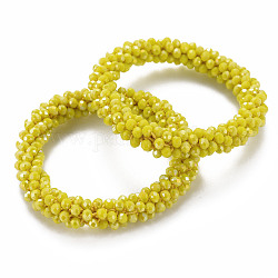 Bracelets extensibles en perles de verre opaque facettées plaquées couleur ab, bijoux faits à la main de mode pour femmes, jaune, diamètre intérieur: 1-3/4 pouce (4.5 cm)