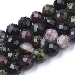 Natural Tourmaline Beads Strands, Faceted, Round, 5.5~6x6mm, Hole: 1mm, about 32pcs/strand, 7.48 inch