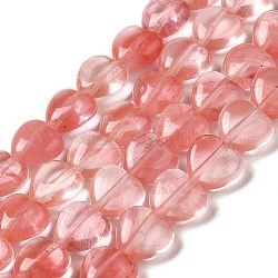Cherry cuentas de vidrio de cuarzo sintético hebras, corazón, 10x10.5~11x5mm, agujero: 1.2 mm, aproximamente 40 pcs / cadena, 15.35'' (39 cm)