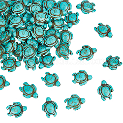 Nbeads 4 brins de perles de howlite synthétique brins, teints et chauffée, tortue, turquoise, 17x14x7mm, Trou: 1mm, Environ 28 pcs/chapelet, 15.90'' (40.38 cm)