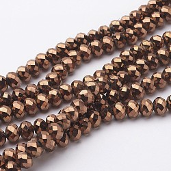 Electroplate Glass Bead Strands, Faceted, Rondelle, Copper Plated, 3x2mm, Hole: 0.5mm, about 188~190pcs/strand, 14.5inch