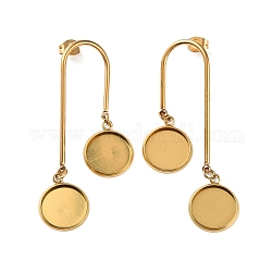 304 Stainless Steel Stud Earring Findings, Earring Settings, Double Flat Round, Golden, 54x27mm, Pin: 0.8mm, Tray: 12mm