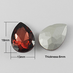 Diamante de imitación de cristal en punta, espalda plateada, facetados, lágrima, de color rojo oscuro, 18x13x6mm