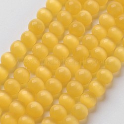 Katzenaugen-Perlen, Runde, golden, 12 mm, Bohrung: 1.5 mm, ca. 32 Stk. / Strang, 14.5 Zoll