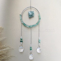 Décoration de pendentif en verre, suncatchers, avec les accessoires en métal, naturelle vert aventurine, 400x90mm