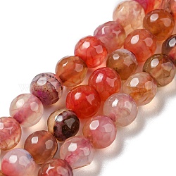 Chapelets de perles d'agate naturelle, teints et chauffée, ronde, facette, rouge-orange, 6mm, Trou: 1mm, Environ 62 pcs/chapelet, 14.37~14.76 pouce (36.5~37.5 cm)