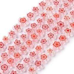 Handgemachte Millefiori-Glasperlen Stränge, Blume, rot, 10~12x2.6 mm, Bohrung: 1 mm, ca. 42 Stk. / Strang, 15.75'' (40 cm)