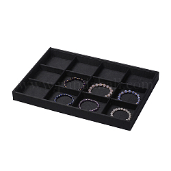 Display braccialetto di legno, rettangolo, 12 griglia per gioielli braccialetto / braccialetto / orologio display vassoio, Coprire con il panno, nero, 35x24x3cm