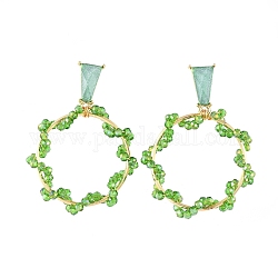 Perline di vetro pendenti orecchini a bottone, con anelli di ottone, auricolari di plastica, accessori in lega, scatola di cartone, fiore, verde, 47mm, ago :0.7mm