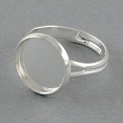Base de anillo de latón almohadilla ajustable, plano y redondo, color plateado, 17mm, plano y redondo: 15 mm, Bandeja: 14 mm