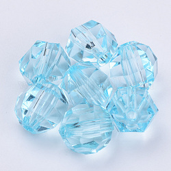 Perles en acrylique transparente, facette, ronde, cyan clair, 6x5.5mm, Trou: 1.3mm, environ 4500 pcs/500 g