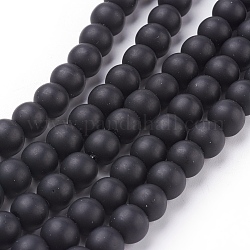 Sintetico pietra nera fili di perline, smerigliato, tondo, nero, 8mm, Foro: 1 mm, circa 48pcs/filo, 14.5~15 pollice