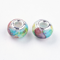 Glasperlen europäischen, Großloch perlen, mit Messing-Kerne, Rondell, Farbig, 14~15x10~11 mm, Bohrung: 5 mm