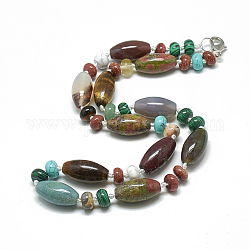 Натуральные и синтетические драгоценные камни из бисера ожерелья, с застежками сплава омаров, 18.1 дюйм ~ 18.5 дюйма (46~47 см), овальный : 20x10 mm