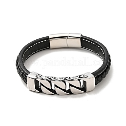 304 bracelet maille gourmette en acier inoxydable avec fermoir aimanté, bracelet gothique avec cordon en cuir microfibre pour homme femme, noir, 8-7/8 pouce (22.5 cm)