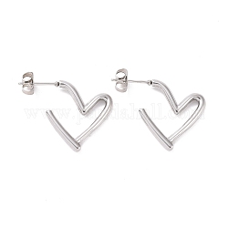 304 Stainless Steel Stud Earring for Women, Heart, Stainless Steel Color, 18.5x17x2mm, Pin: 0.8mm