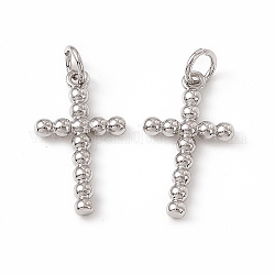 Pendentifs en laiton, breloques de croix de religion, avec anneaux ouverts, Platine plaqué réel, 20x11x2mm, Trou: 3mm, anneau: 5x0.9 mm