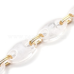 Handmade Acrylic Coffee Bean Chains, with Aluminium Links, Light Gold, Clear, Links: 15.5x8x3.6mm and 33x22x9.5mm, 39.37 inch(1m)/strand