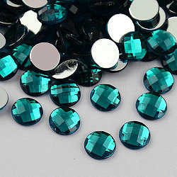 Cabochons de acrílico del Diamante de imitación de Taiwán, la espalda plana y facetas, medio redondo / cúpula, cerceta, 18x5mm
