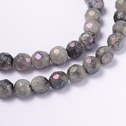 Galvaniser labradorite naturelle brins de perles rondes, facette, 4mm, Trou: 1mm, Environ 91 pcs/chapelet, 14.9 pouce