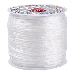 Cuerda de cristal elástica plana, Hilo de cuentas elástico, para hacer la pulsera elástica, teñido, blanco, 0.8mm, alrededor de 65.61 yarda (60 m) / rollo