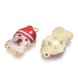 Pendenti in lega stampata color oro chiaro, cane di cartone con ciondoli sul cappuccio, cremisi, 22.5x14x2.5mm, Foro: 1.6 mm
