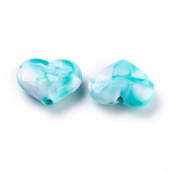 Granos de imitación de acrílico de piedras preciosas, corazón, cian, 20x23x8~8.5mm, Agujero: 2.5~2.8 mm, aproximamente 230 unidades / 500 g