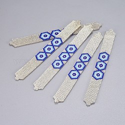 手作り日本産シードビーズ  日本の輸入の糸と  織機模様  六角形のある長方形  ホワイトスモーク  115x12x2mm
